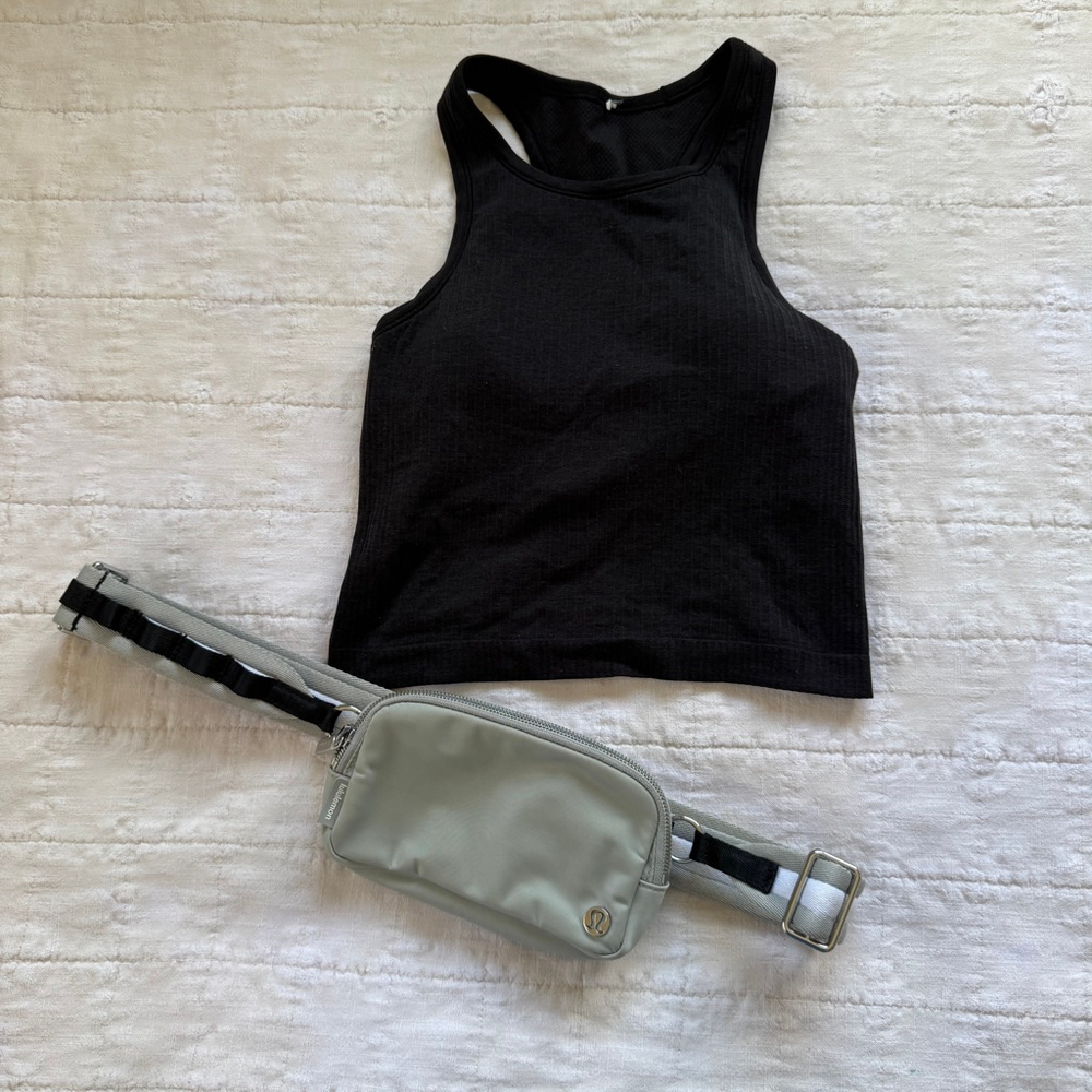 Lululemon Black Racerback top (size 4) and a Lululemon crossbody bag